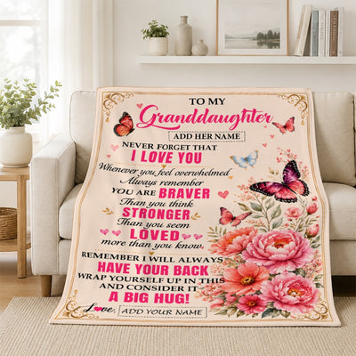Personalized To My Granddaughter Gifts From Grandma Grandpa Blanket Pink Butterfly I Love You Birthday Gift For Granddaughter Christmas Custom Fleece Blanket | teecentury