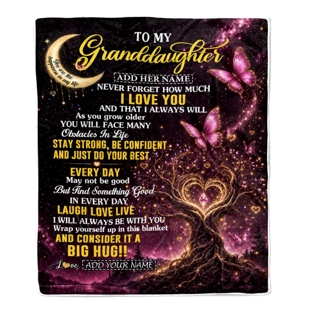 Personalized To My Granddaughter Gifts From Grandma Grandpa Blanket Purple Galaxy Butterfly Moon Birthday Gifts For Granddaughter Christmas Fleece Blanket | teecentury