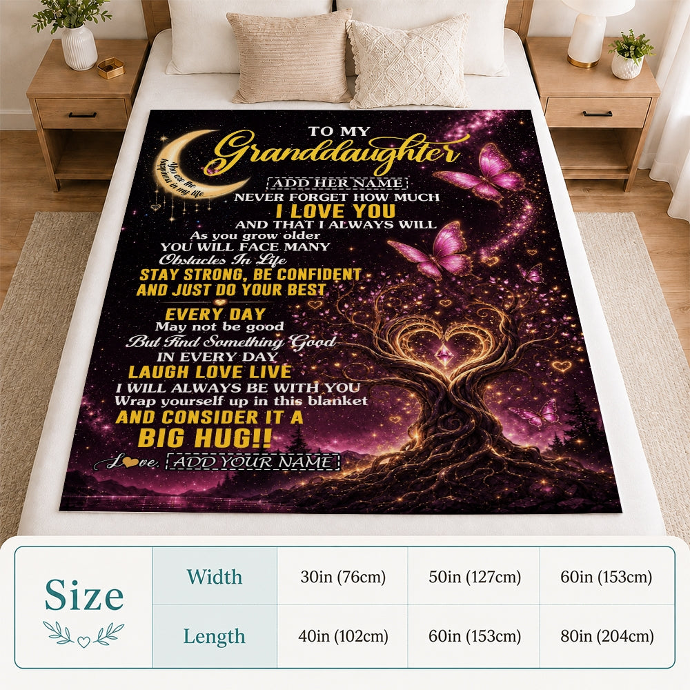 Personalized To My Granddaughter Gifts From Grandma Grandpa Blanket Purple Galaxy Butterfly Moon Birthday Gifts For Granddaughter Christmas Fleece Blanket | teecentury