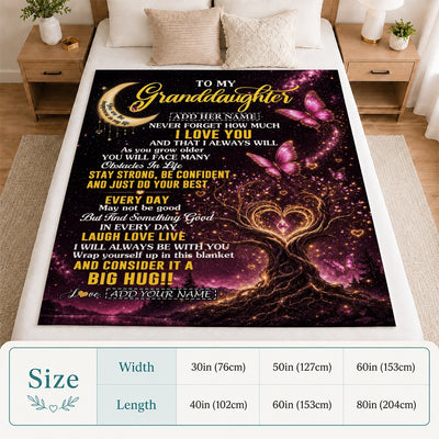 Personalized To My Granddaughter Gifts From Grandma Grandpa Blanket Purple Galaxy Butterfly Moon Birthday Gifts For Granddaughter Christmas Fleece Blanket | teecentury
