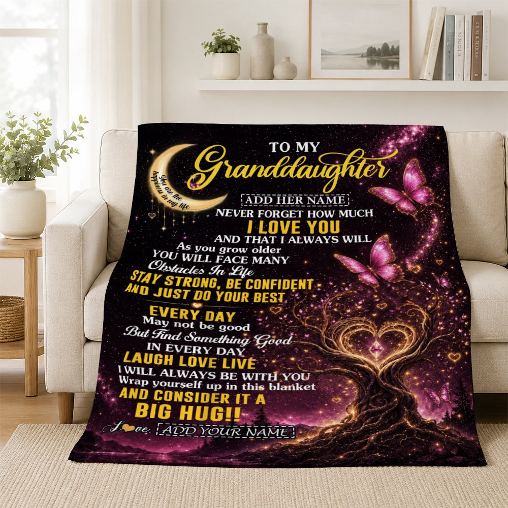 Personalized To My Granddaughter Gifts From Grandma Grandpa Blanket Purple Galaxy Butterfly Moon Birthday Gifts For Granddaughter Christmas Fleece Blanket | teecentury