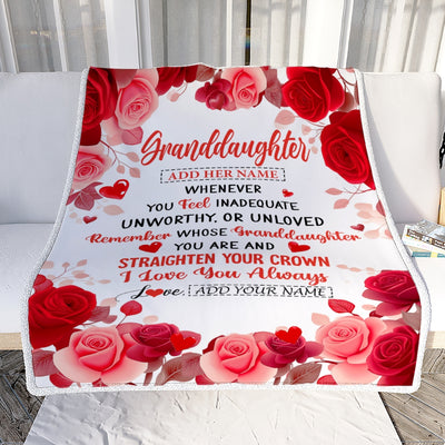 Personalized To My Granddaughter Gifts From Grandma Grandpa Blanket Rose Flower Anniversary Birthday Gifts Granddaughter Graduation Christmas Fleece Blanket | teecentury
