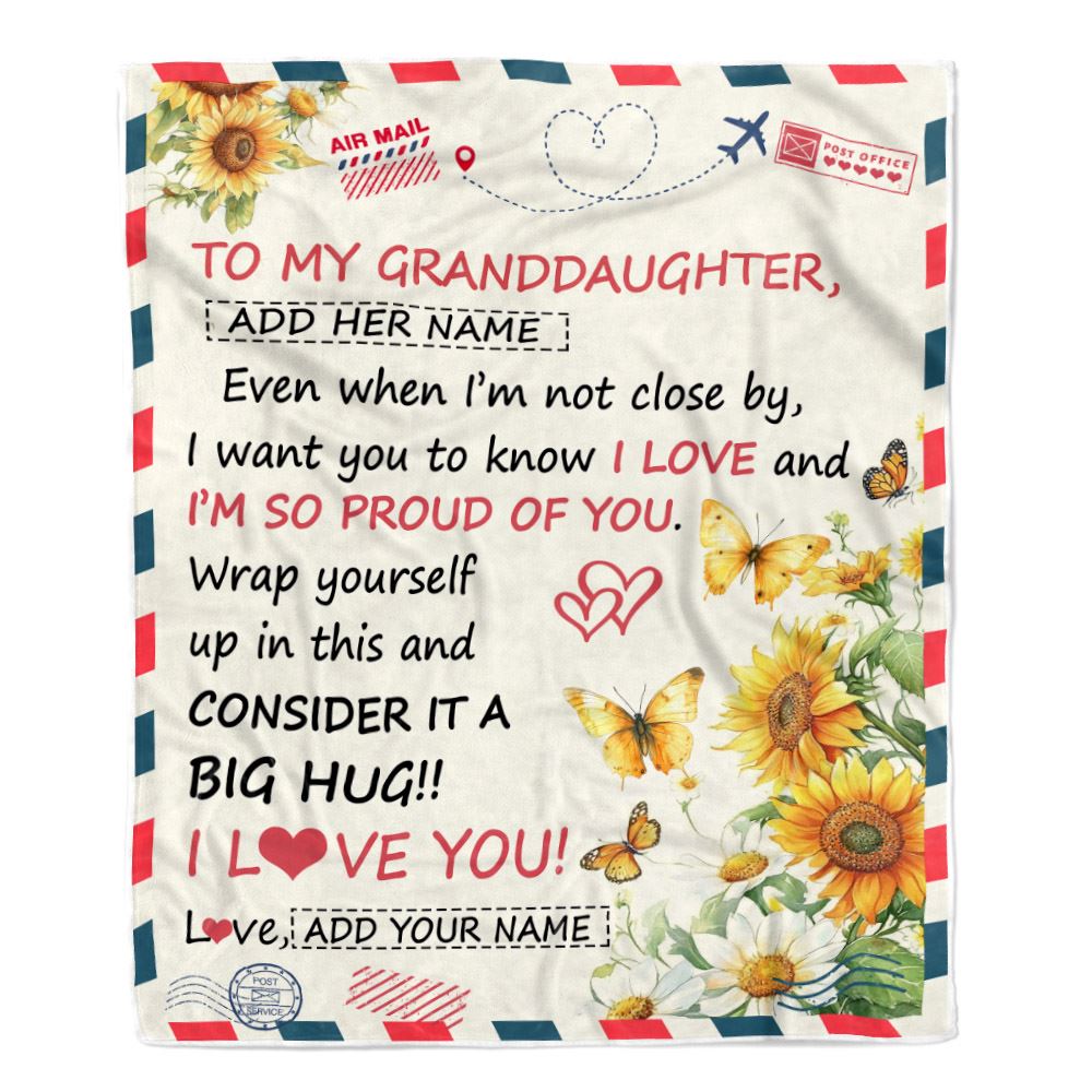 Personalized To My Granddaughter Gifts From Grandma Grandpa Blanket Sunflower Letter Air Mail Birthday Graduation Gifts For Granddaughter Christmas Fleece Blanket | teecentury