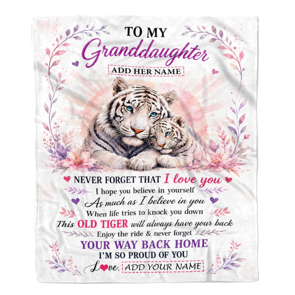 Personalized To My Granddaughter Gifts From Grandma Grandpa Blanket White Tiger This Old Tiger Birthday Christmas Gift For Granddaughter Custom Fleece Blanket | teecentury