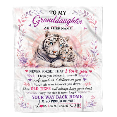Personalized To My Granddaughter Gifts From Grandma Grandpa Blanket White Tiger This Old Tiger Birthday Christmas Gift For Granddaughter Custom Fleece Blanket | teecentury
