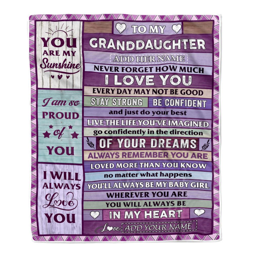 Personalized To My Granddaughter Gifts From Grandma Grandpa Blanket Wood Purple Gifts Grown Granddaughter Birthday Gifts Graduation Christmas Fleece Blanket | teecentury