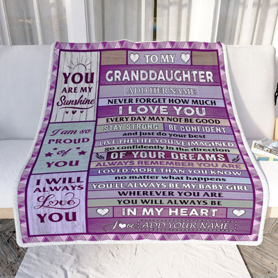 Personalized To My Granddaughter Gifts From Grandma Grandpa Blanket Wood Purple Gifts Grown Granddaughter Birthday Gifts Graduation Christmas Fleece Blanket | teecentury