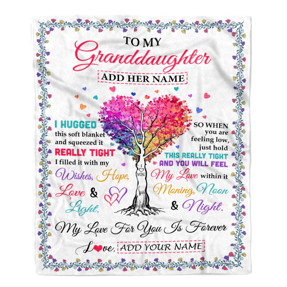 Personalized To My Granddaughter Gifts From Grandma Grandpa Hugged Blanket Birthday Gifts For Granddaughter Graduation Christmas Fleece Blanket | teecentury