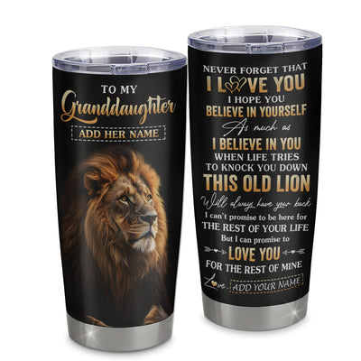 Personalized To My Granddaughter Gifts From Grandma Grandpa Tumbler Old Lion Love You Granddaughter Birthday Gifts Graduation Christmas Custom Cup Travel Mug | teecentury