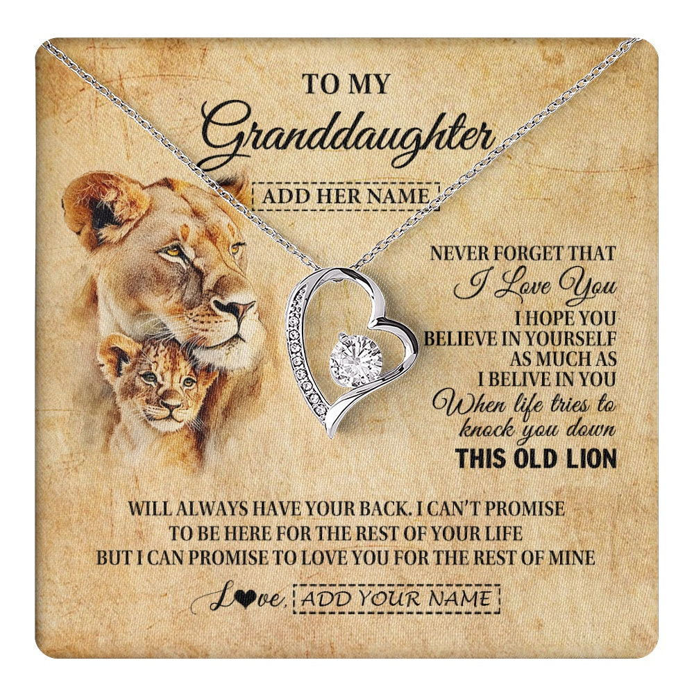 Forever Love Necklace 14K White Gold Finish | 1 | Personalized To My Granddaughter Gifts From Grandma Lion Necklace I Love You Granddaughter Birthday Gifts Graduation Christmas Custom Gift Box Message Card | teecentury.myshopify