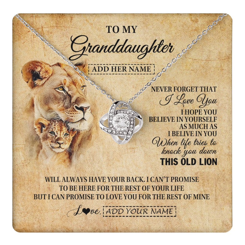 Love Knot Necklace 14K White Gold Finish | 1 | Personalized To My Granddaughter Gifts From Grandma Lion Necklace I Love You Granddaughter Birthday Gifts Graduation Christmas Custom Gift Box Message Card | teecentury.myshopify