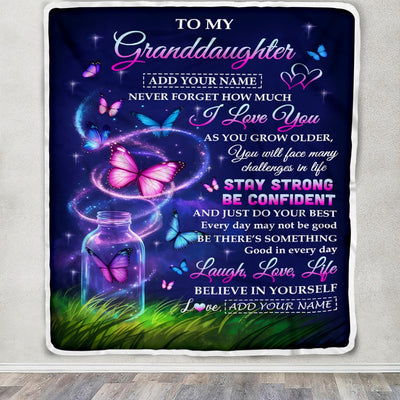 Personalized To My Granddaughter Gifts From Grandma Nana Blanket Butterfly I Love You Great Birthday Gifts For Granddaughter Christmas Custom Fleece Blanket | teecentury