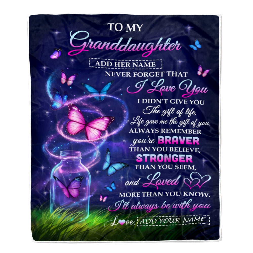 Personalized To My Granddaughter Gifts From Grandma Nana Blanket Butterfly Never Forget Birthday Presents Gifts For Granddaughter Christmas Custom Fleece Blanket | teecentury