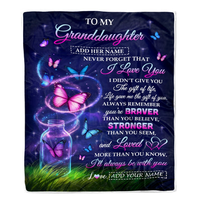Personalized To My Granddaughter Gifts From Grandma Nana Blanket Butterfly Never Forget Birthday Presents Gifts For Granddaughter Christmas Custom Fleece Blanket | teecentury