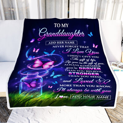 Personalized To My Granddaughter Gifts From Grandma Nana Blanket Butterfly Never Forget Birthday Presents Gifts For Granddaughter Christmas Custom Fleece Blanket | teecentury