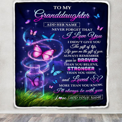 Personalized To My Granddaughter Gifts From Grandma Nana Blanket Butterfly Never Forget Birthday Presents Gifts For Granddaughter Christmas Custom Fleece Blanket | teecentury