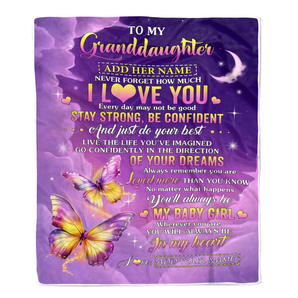 Personalized To My Granddaughter Gifts From Grandma Nana Blanket Butterfly Never Forget How Much I Love You Granddaughter Birthday Christmas Fleece Blanket | teecentury