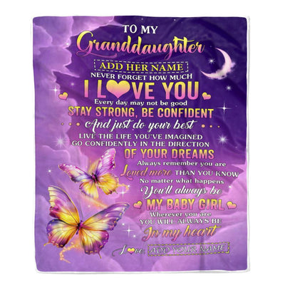 Personalized To My Granddaughter Gifts From Grandma Nana Blanket Butterfly Never Forget How Much I Love You Granddaughter Birthday Christmas Fleece Blanket | teecentury