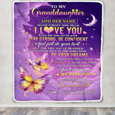 Personalized To My Granddaughter Gifts From Grandma Nana Blanket Butterfly Never Forget How Much I Love You Granddaughter Birthday Christmas Fleece Blanket | teecentury