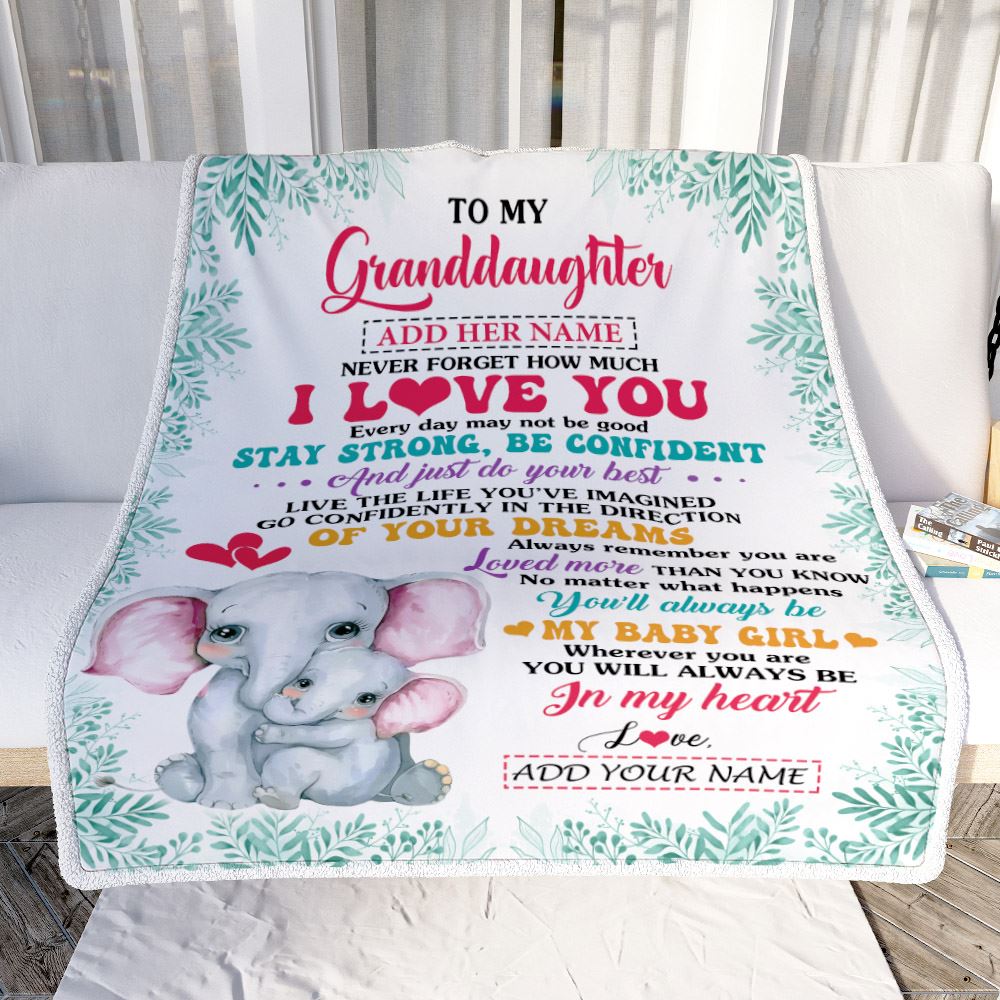 Personalized To My Granddaughter Gifts From Grandma Nana Blanket Elephant Never Forget How Much I Love You Granddaughter Birthday Christmas Fleece Blanket | teecentury