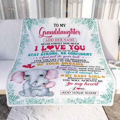 Personalized To My Granddaughter Gifts From Grandma Nana Blanket Elephant Never Forget How Much I Love You Granddaughter Birthday Christmas Fleece Blanket | teecentury