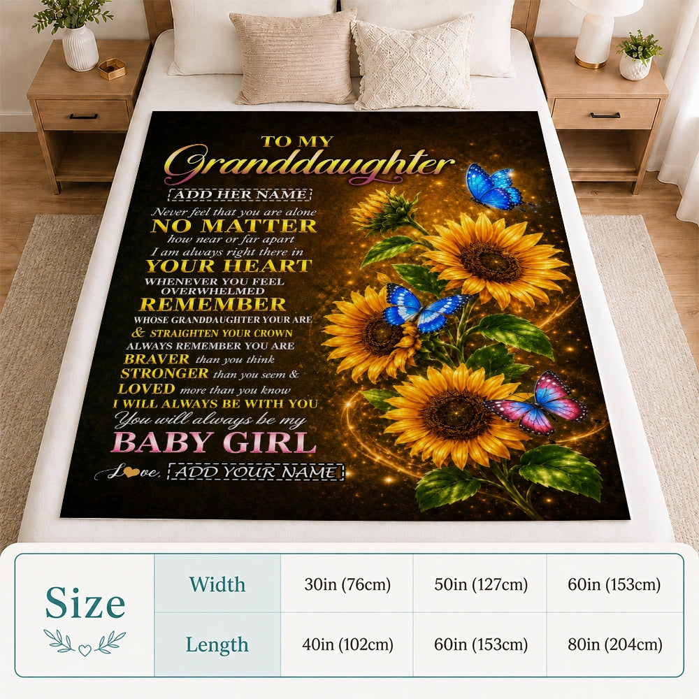 Personalized To My Granddaughter Gifts From Grandma Nana Blanket Sunflower Butterfly Inspirational Birthday Gift For Granddaughter Christmas Fleece Blanket | teecentury