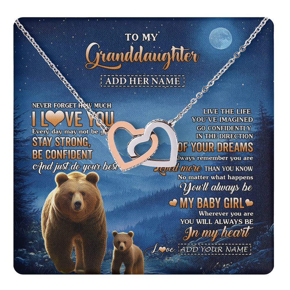 Interlocking Hearts Necklace Stainless Steel & Rose Gold Finish | 1 | Personalized To My Granddaughter Gifts From Grandma Necklace Bear Never Forget How Much I Love You Granddaughter Birthday Christmas Gift Box Message Card | teecentury.myshopify