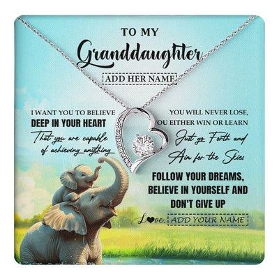 Forever Love Necklace 14K White Gold Finish | 1 | Personalized To My Granddaughter Gifts From Grandma Necklace Don't Give Up Elephant Gifts For Granddaughter Birthday Graduation Christmas Gift Box Message Card | https://teecentury.