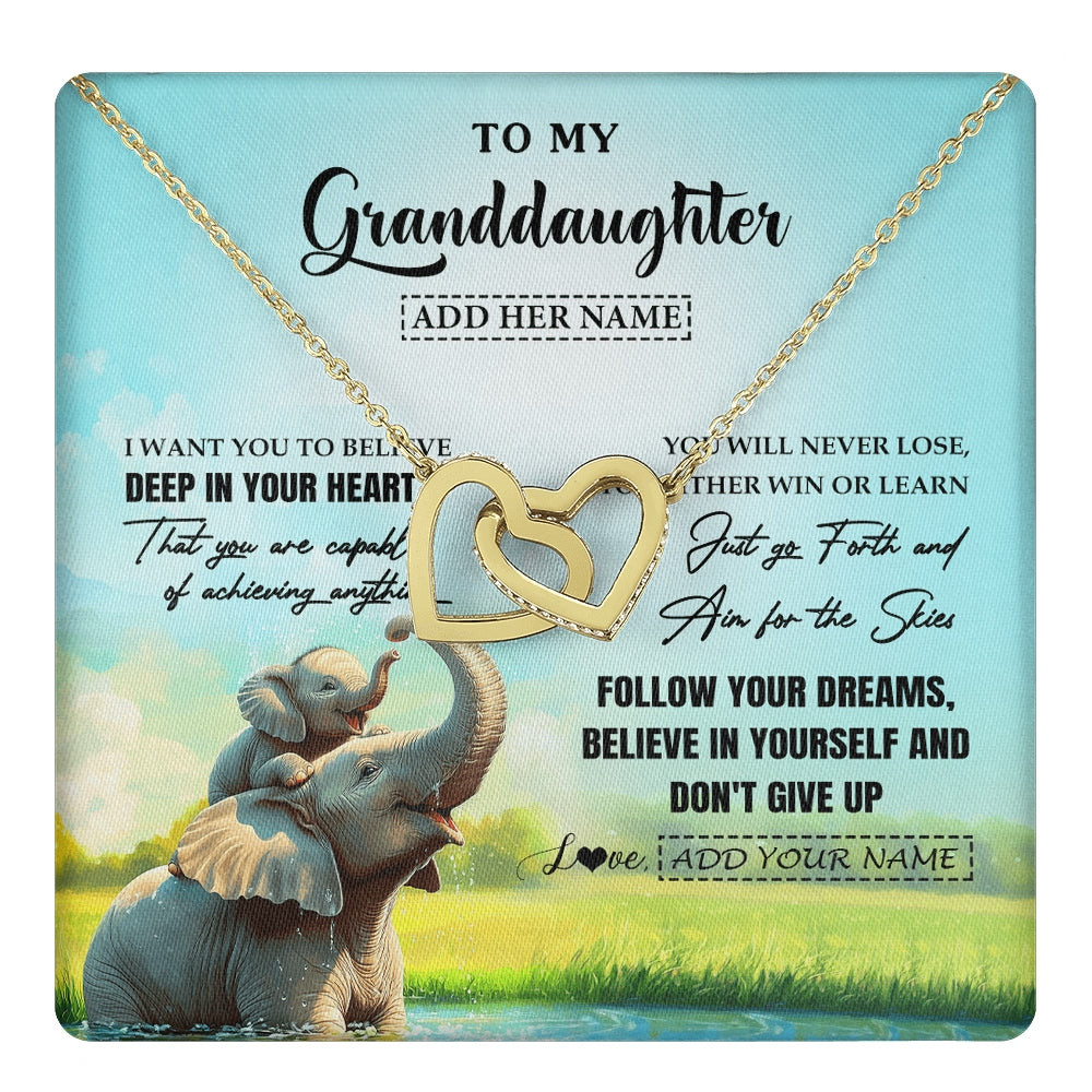 Interlocking Hearts Necklace 18K Yellow Gold Finish | 1 | Personalized To My Granddaughter Gifts From Grandma Necklace Don't Give Up Elephant Gifts For Granddaughter Birthday Graduation Christmas Gift Box Message Card | https://teecentury.