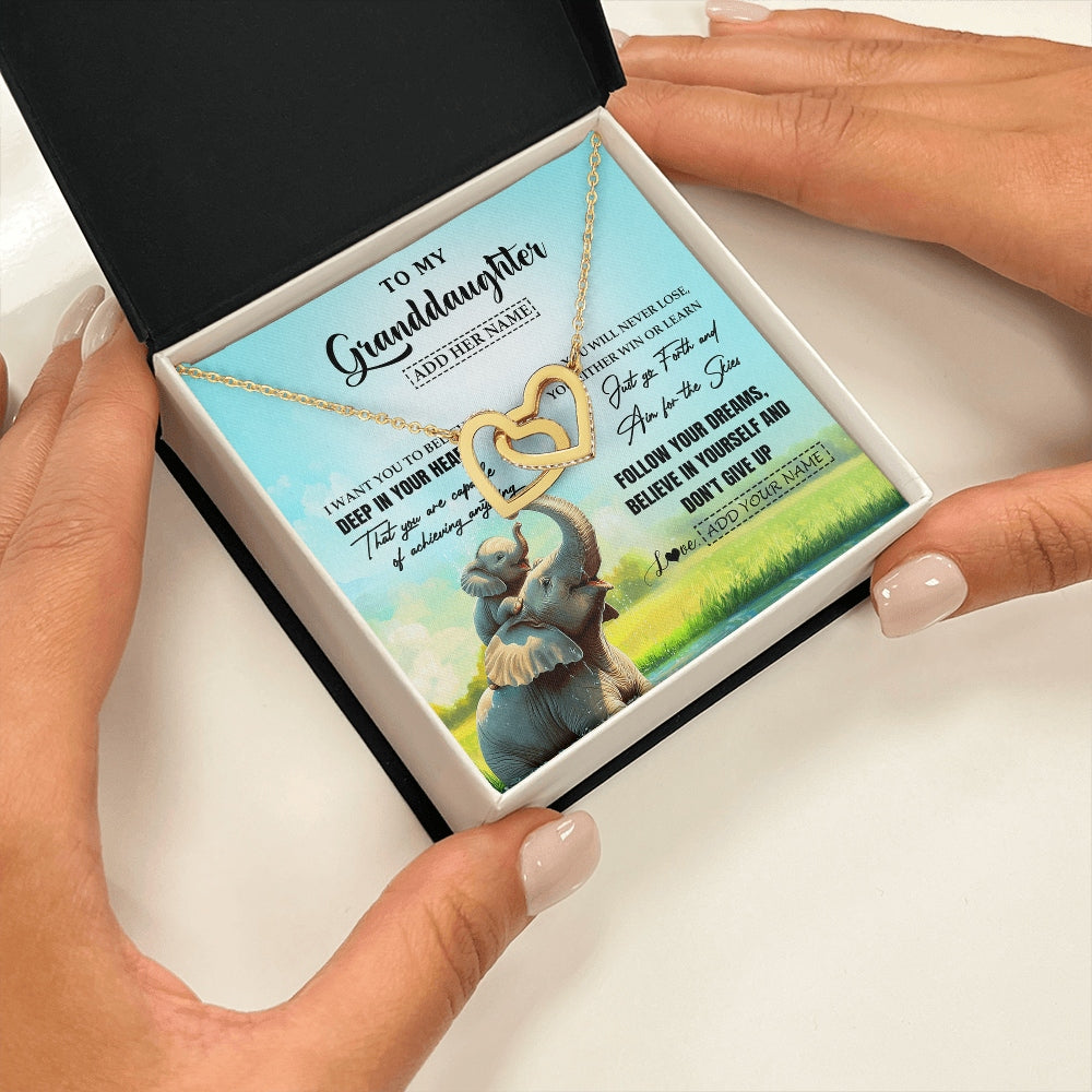 Interlocking Hearts Necklace 18K Yellow Gold Finish | 2 | Personalized To My Granddaughter Gifts From Grandma Necklace Don't Give Up Elephant Gifts For Granddaughter Birthday Graduation Christmas Gift Box Message Card | https://teecentury.