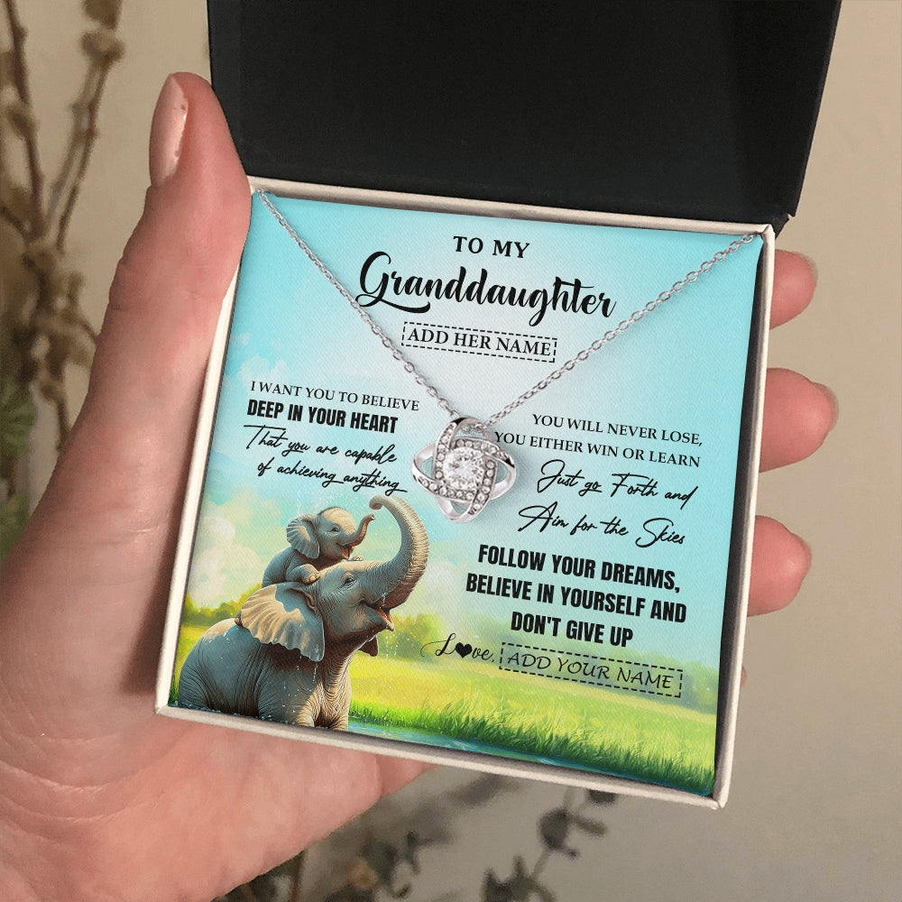Love Knot Necklace 14K White Gold Finish | 2 | Personalized To My Granddaughter Gifts From Grandma Necklace Don't Give Up Elephant Gifts For Granddaughter Birthday Graduation Christmas Gift Box Message Card | https://teecentury.