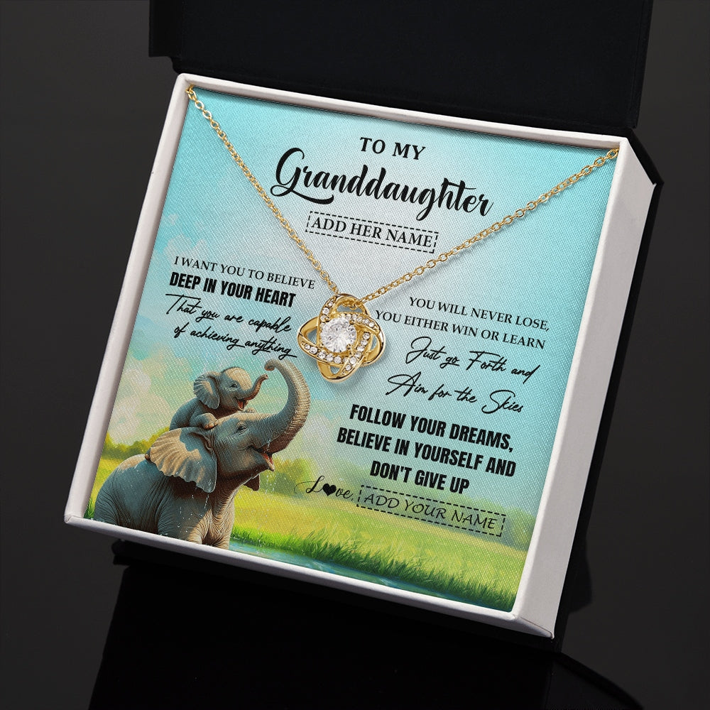 Love Knot Necklace 18K Yellow Gold Finish | 2 | Personalized To My Granddaughter Gifts From Grandma Necklace Don't Give Up Elephant Gifts For Granddaughter Birthday Graduation Christmas Gift Box Message Card | https://teecentury.