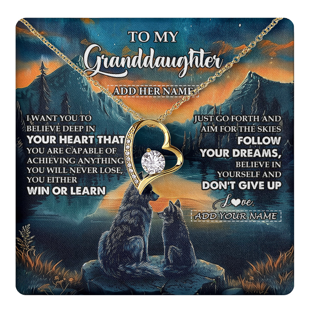 Forever Love Necklace 18K Yellow Gold Finish | 1 | Personalized To My Granddaughter Gifts From Grandma Necklace Don't Give Up Wolf Gifts For Granddaughter Birthday Graduation Christmas Gift Box Message Card | teecentury