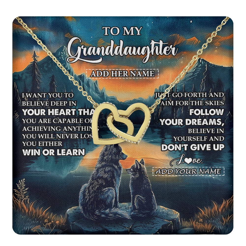 Interlocking Hearts Necklace 18K Yellow Gold Finish | 1 | Personalized To My Granddaughter Gifts From Grandma Necklace Don't Give Up Wolf Gifts For Granddaughter Birthday Graduation Christmas Gift Box Message Card | teecentury