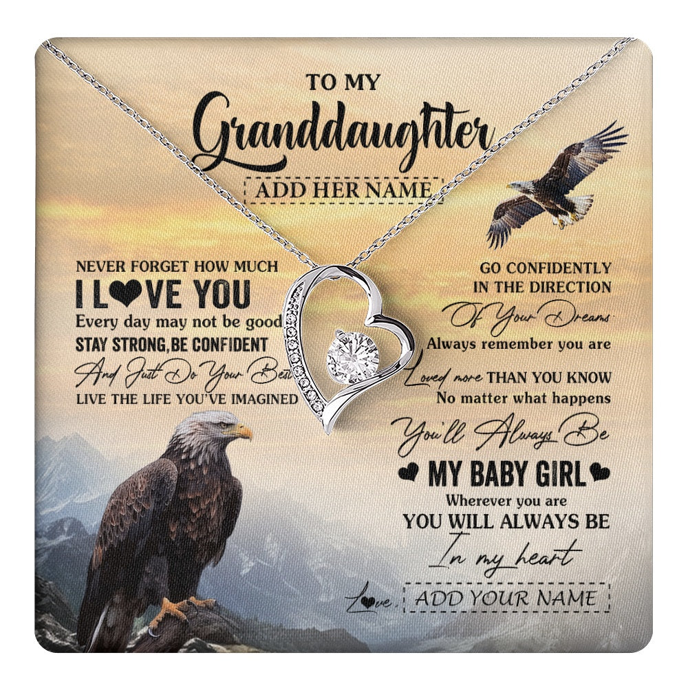 Forever Love Necklace 14K White Gold Finish | 1 | Personalized To My Granddaughter Gifts From Grandma Necklace Eagle Never Forget How Much I Love You Granddaughter Birthday Christmas Gift Box Message Card | teecentury.myshopify