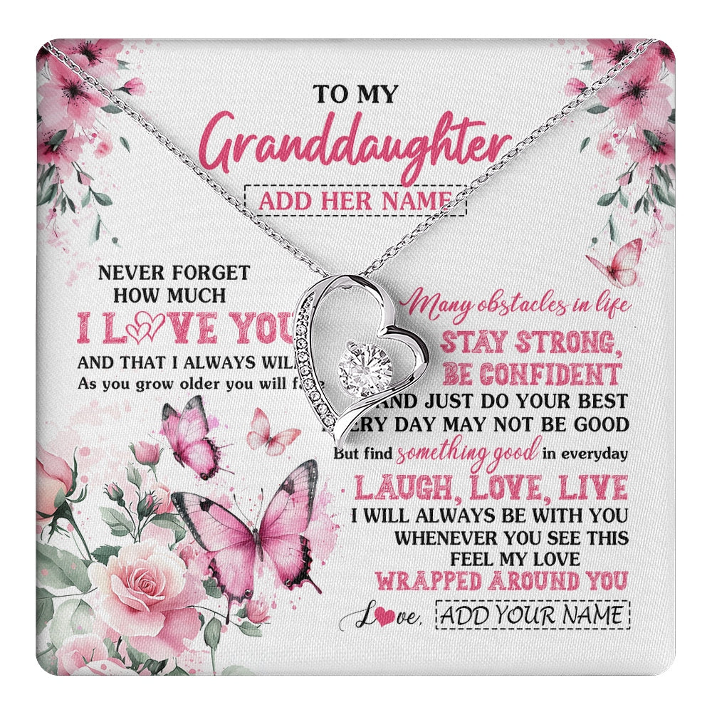 Forever Love Necklace 14K White Gold Finish | 1 | Personalized To My Granddaughter Gifts From Grandma Necklace I Love You Butterfly Birthday Gifts For Granddaughter Christmas Custom Gift Box Message Card | https://teecentury.