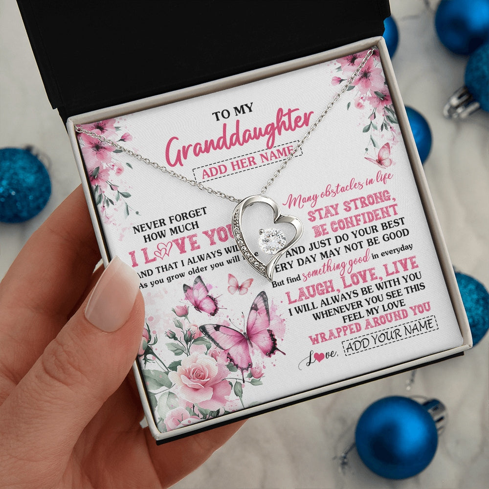 Forever Love Necklace 14K White Gold Finish | 2 | Personalized To My Granddaughter Gifts From Grandma Necklace I Love You Butterfly Birthday Gifts For Granddaughter Christmas Custom Gift Box Message Card | https://teecentury.