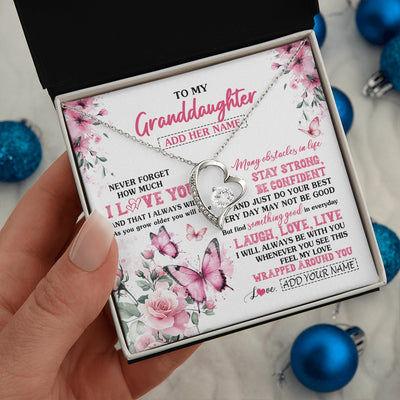Forever Love Necklace 14K White Gold Finish | 2 | Personalized To My Granddaughter Gifts From Grandma Necklace I Love You Butterfly Birthday Gifts For Granddaughter Christmas Custom Gift Box Message Card | https://teecentury.