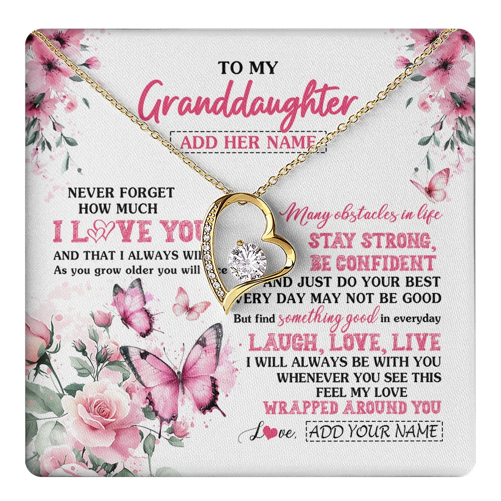Forever Love Necklace 18K Yellow Gold Finish | 1 | Personalized To My Granddaughter Gifts From Grandma Necklace I Love You Butterfly Birthday Gifts For Granddaughter Christmas Custom Gift Box Message Card | https://teecentury.