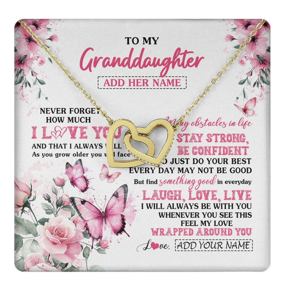 Interlocking Hearts Necklace 18K Yellow Gold Finish | 1 | Personalized To My Granddaughter Gifts From Grandma Necklace I Love You Butterfly Birthday Gifts For Granddaughter Christmas Custom Gift Box Message Card | https://teecentury.