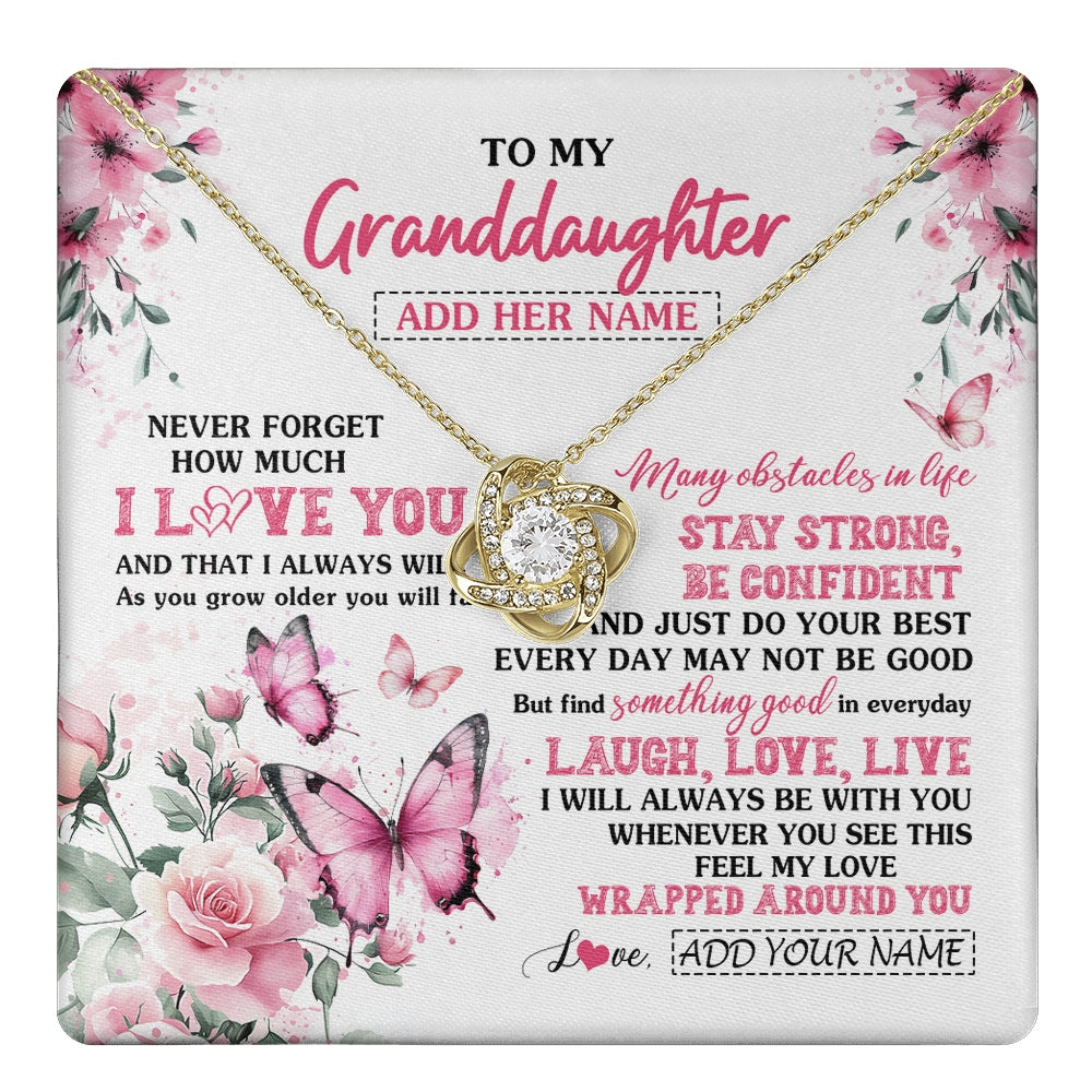 Love Knot Necklace 18K Yellow Gold Finish | 1 | Personalized To My Granddaughter Gifts From Grandma Necklace I Love You Butterfly Birthday Gifts For Granddaughter Christmas Custom Gift Box Message Card | https://teecentury.