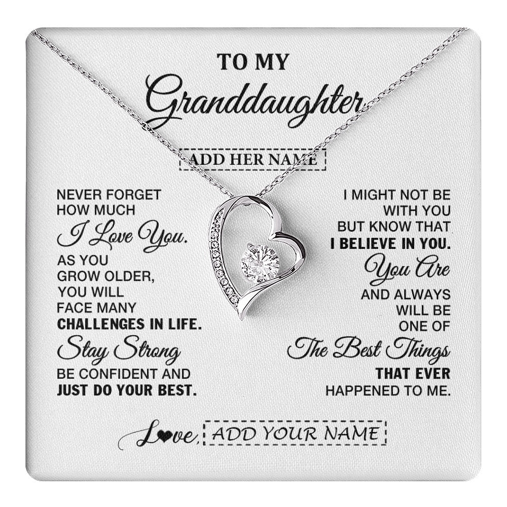 Forever Love Necklace 14K White Gold Finish | 1 | Personalized To My Granddaughter Gifts From Grandma Necklace I Love You Thoughtful Keepsake Gift Granddaughter Birthday Christmas Custom Gift Box Message Card | https://teecentury.