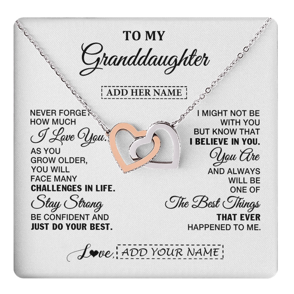 Interlocking Hearts Necklace Stainless Steel & Rose Gold Finish | 1 | Personalized To My Granddaughter Gifts From Grandma Necklace I Love You Thoughtful Keepsake Gift Granddaughter Birthday Christmas Custom Gift Box Message Card | https://teecentury.