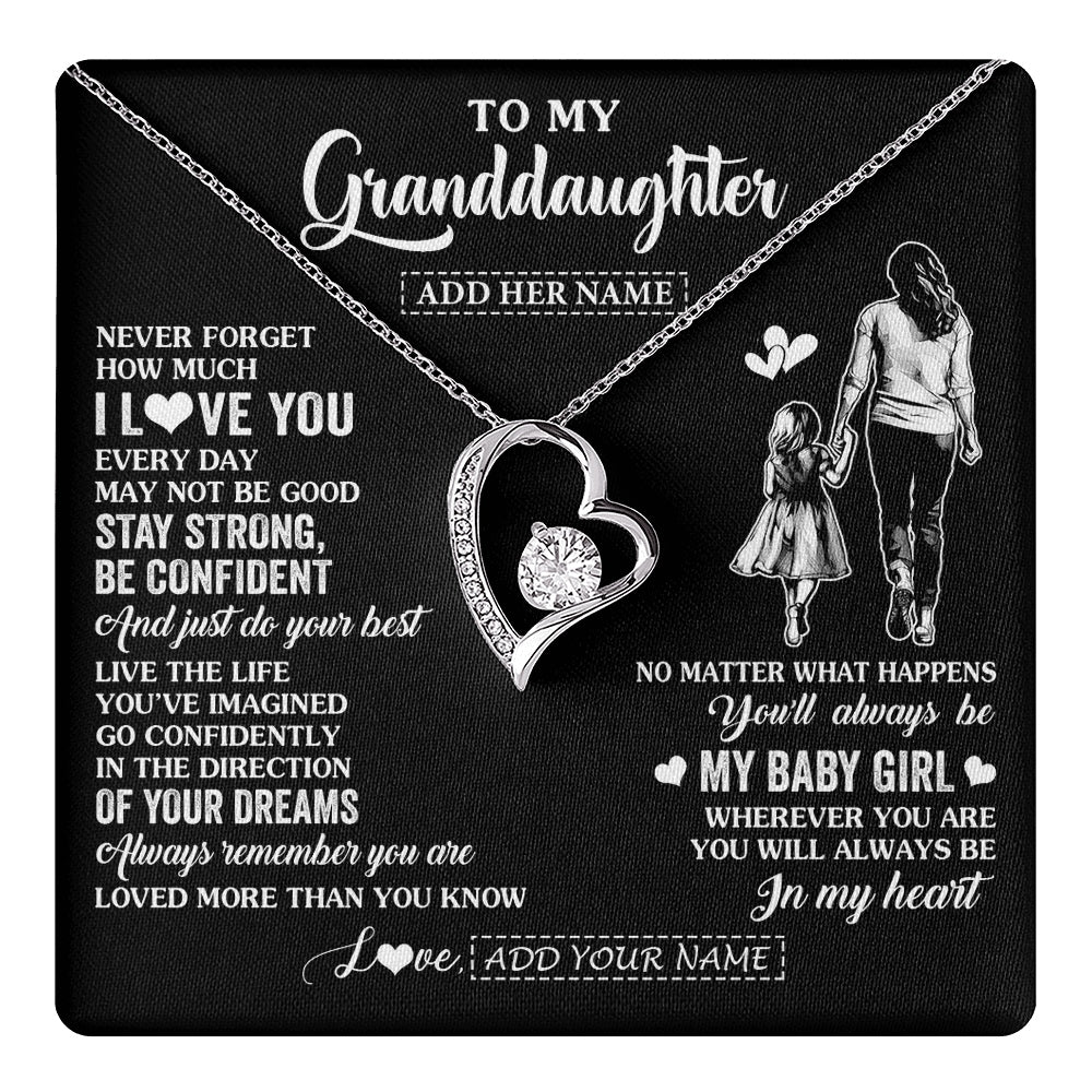 Forever Love Necklace 14K White Gold Finish | 1 | Personalized To My Granddaughter Gifts From Grandma Necklace Never Forget How Much I Love You Granddaughter Birthday Graduation Christmas Gift Box Message Card | https://teecentury.