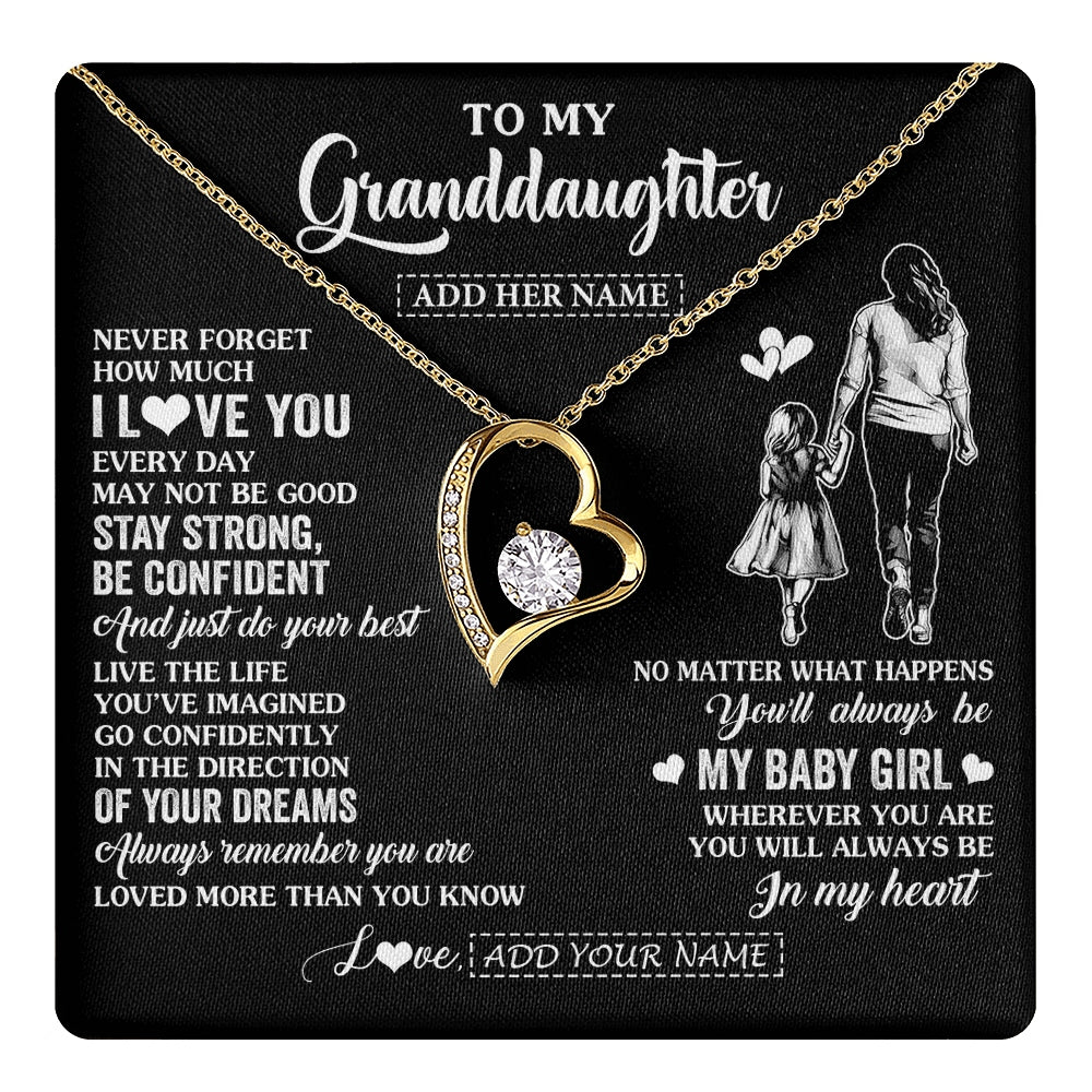 Forever Love Necklace 18K Yellow Gold Finish | 1 | Personalized To My Granddaughter Gifts From Grandma Necklace Never Forget How Much I Love You Granddaughter Birthday Graduation Christmas Gift Box Message Card | https://teecentury.