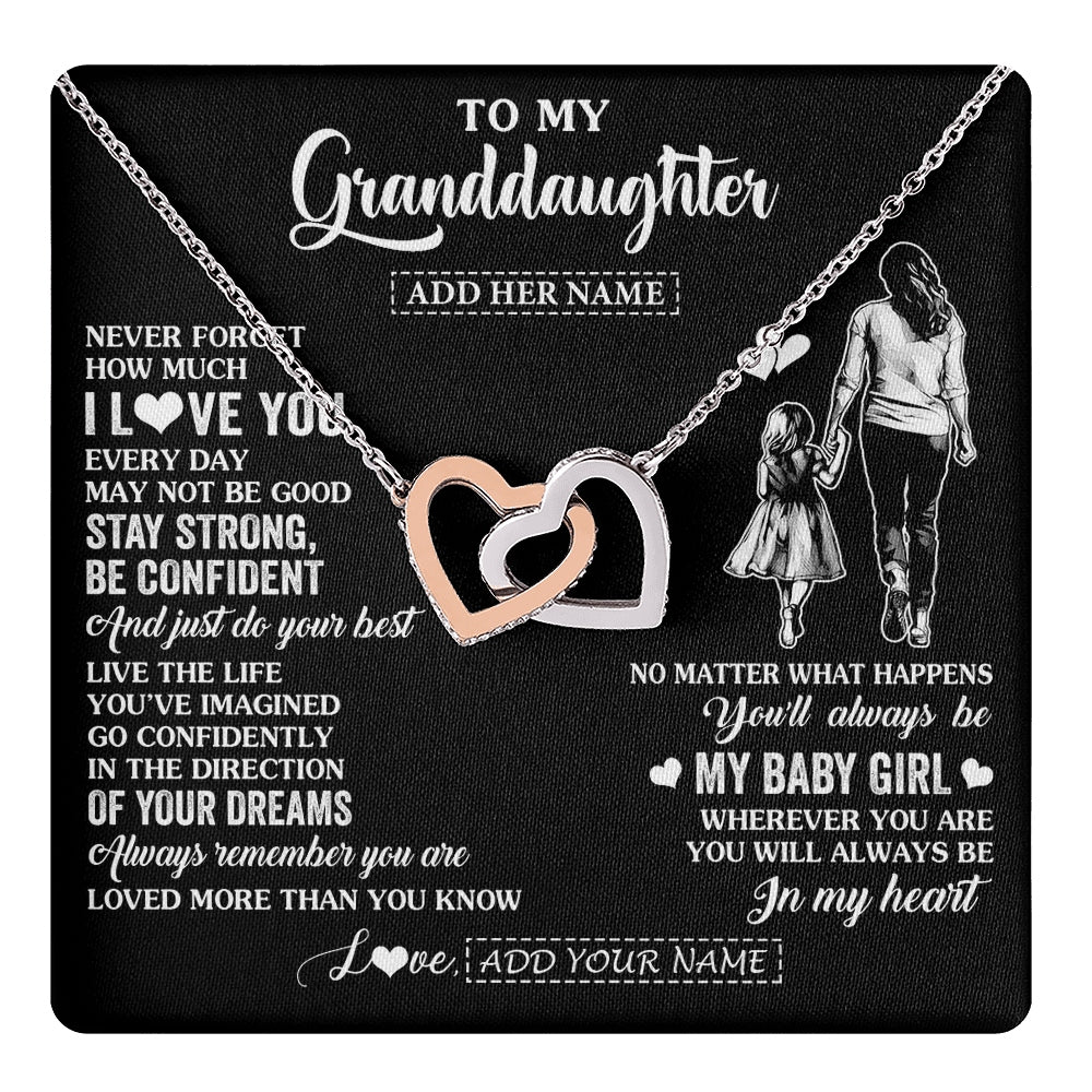 Interlocking Hearts Necklace Stainless Steel & Rose Gold Finish | 1 | Personalized To My Granddaughter Gifts From Grandma Necklace Never Forget How Much I Love You Granddaughter Birthday Graduation Christmas Gift Box Message Card | https://teecentury.