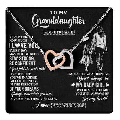 Interlocking Hearts Necklace Stainless Steel & Rose Gold Finish | 1 | Personalized To My Granddaughter Gifts From Grandma Necklace Never Forget How Much I Love You Granddaughter Birthday Graduation Christmas Gift Box Message Card | https://teecentury.