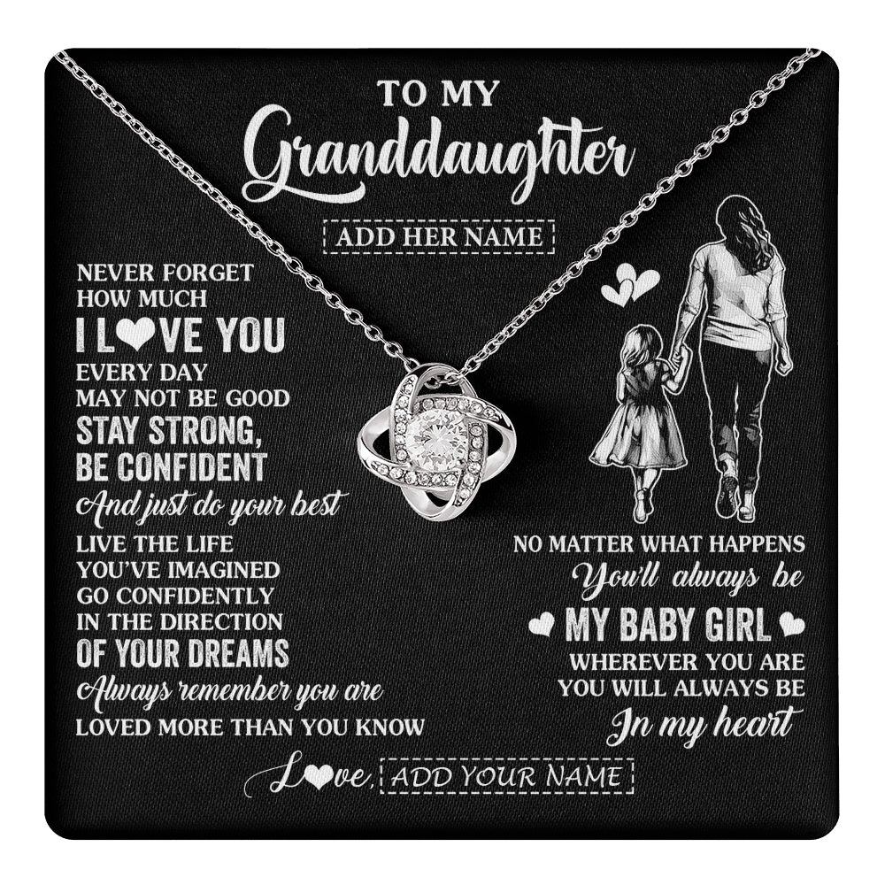 Love Knot Necklace 14K White Gold Finish | 1 | Personalized To My Granddaughter Gifts From Grandma Necklace Never Forget How Much I Love You Granddaughter Birthday Graduation Christmas Gift Box Message Card | https://teecentury.