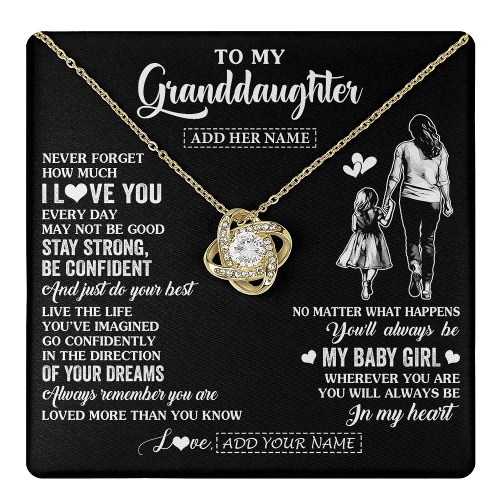 Love Knot Necklace 18K Yellow Gold Finish | 1 | Personalized To My Granddaughter Gifts From Grandma Necklace Never Forget How Much I Love You Granddaughter Birthday Graduation Christmas Gift Box Message Card | https://teecentury.