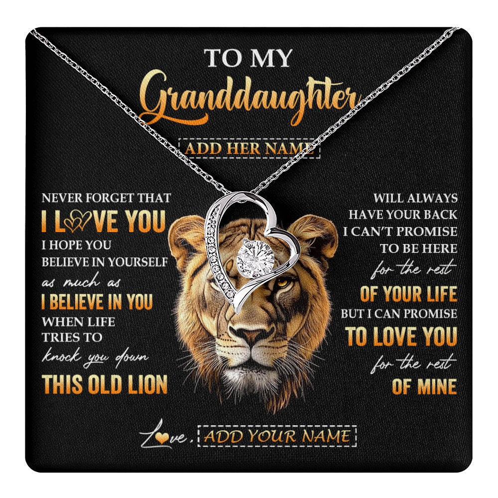 Forever Love Necklace 14K White Gold Finish | 1 | Personalized To My Granddaughter Gifts From Grandma Necklace Old Lion Love You Granddaughter Birthday Gifts Graduation Christmas Custom Gift Box Message Card | teecentury.myshopify